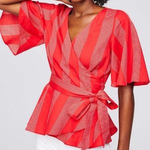 NWOT Ann Taylor sz Mp stripe wrap peplum shirt